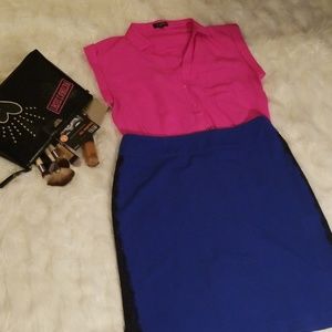 Royal Blue/Lace Trimmed Pencil Skirt